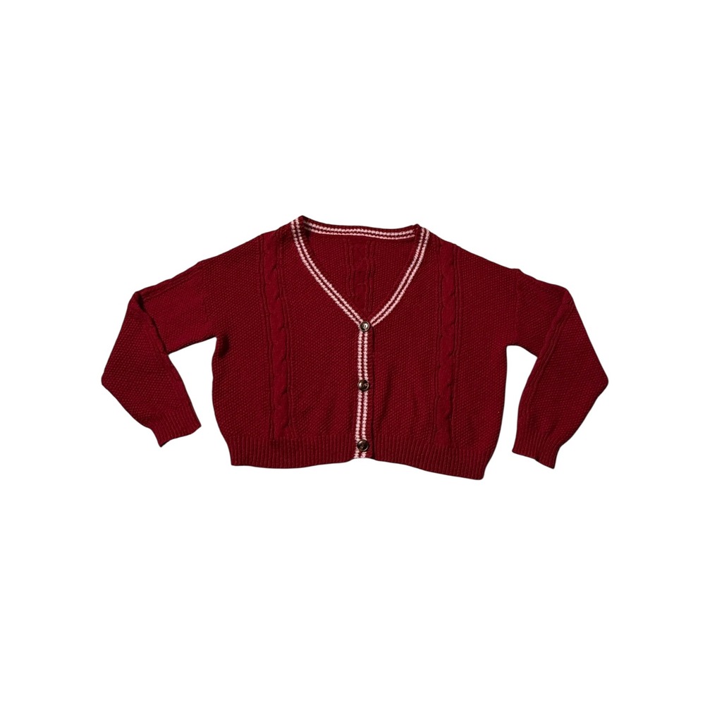 Romwe Red Cable Knit Cardigan Sweater Womens Large Button Down